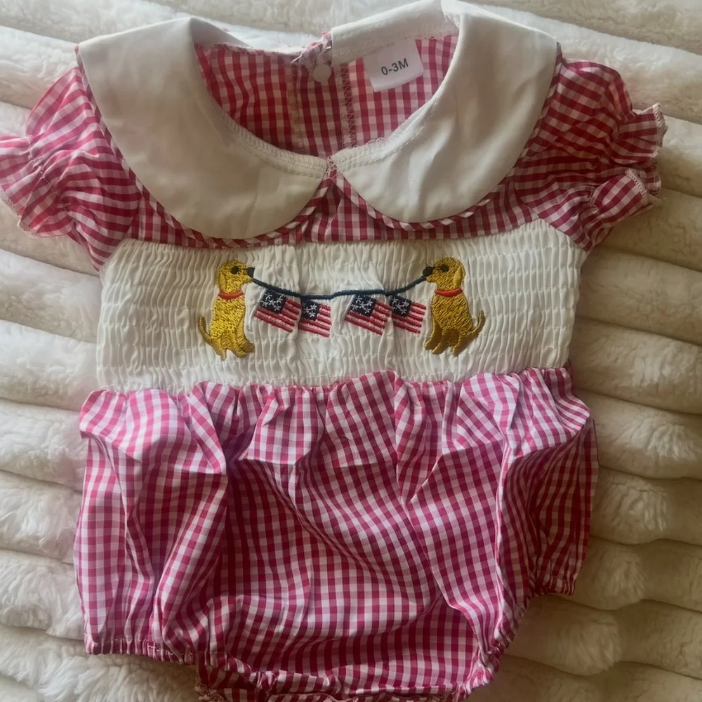 One piece, Vintage, Retro Checkered, 4th july dogs,, banner, new without  tags